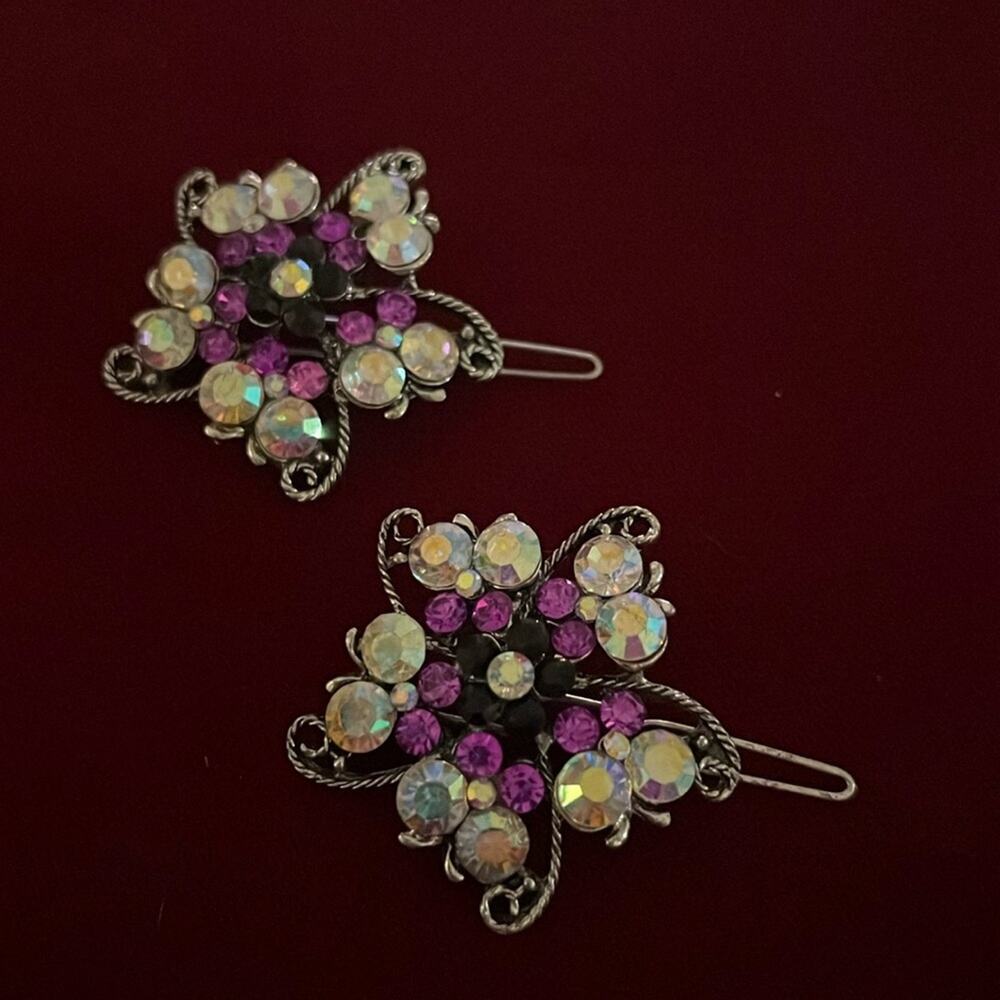 Silver Crystal Barrettes
